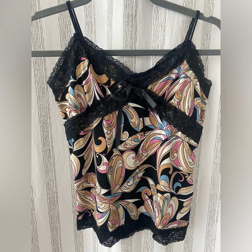 Colorful Paisley Camisole with Lace Trim